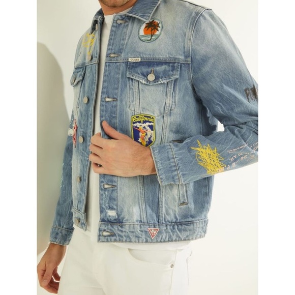 New GUESS Dillon Patch Denim Jacket SZ XS